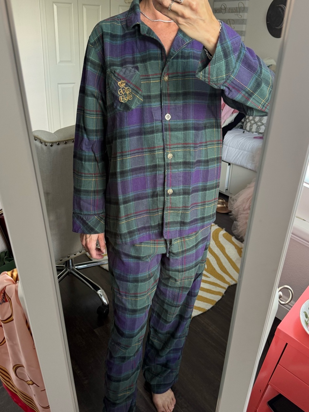 Lauren Ralph Lauren Plaid Pajama Set Crown Crest Flannel M - Picture 3 of 11